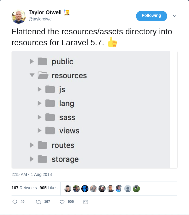 Laravel 5.7 resources directory changes.